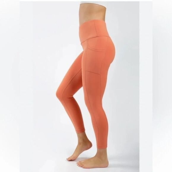 Yogalicious High-Waisted Leggings With Pockets Rust Orange S 86% Polyester 14% S - Picture 4 of 12